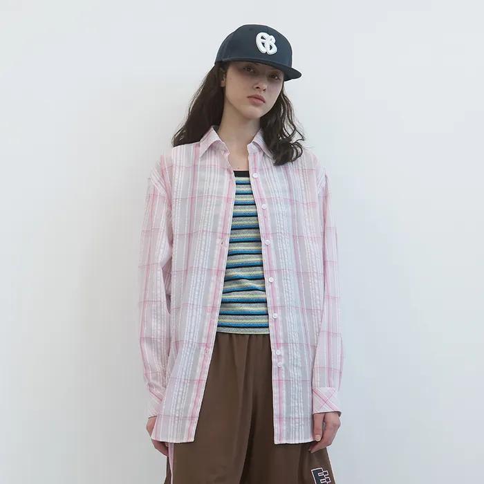 시어 도비 체크 셔츠 (Pink Check)