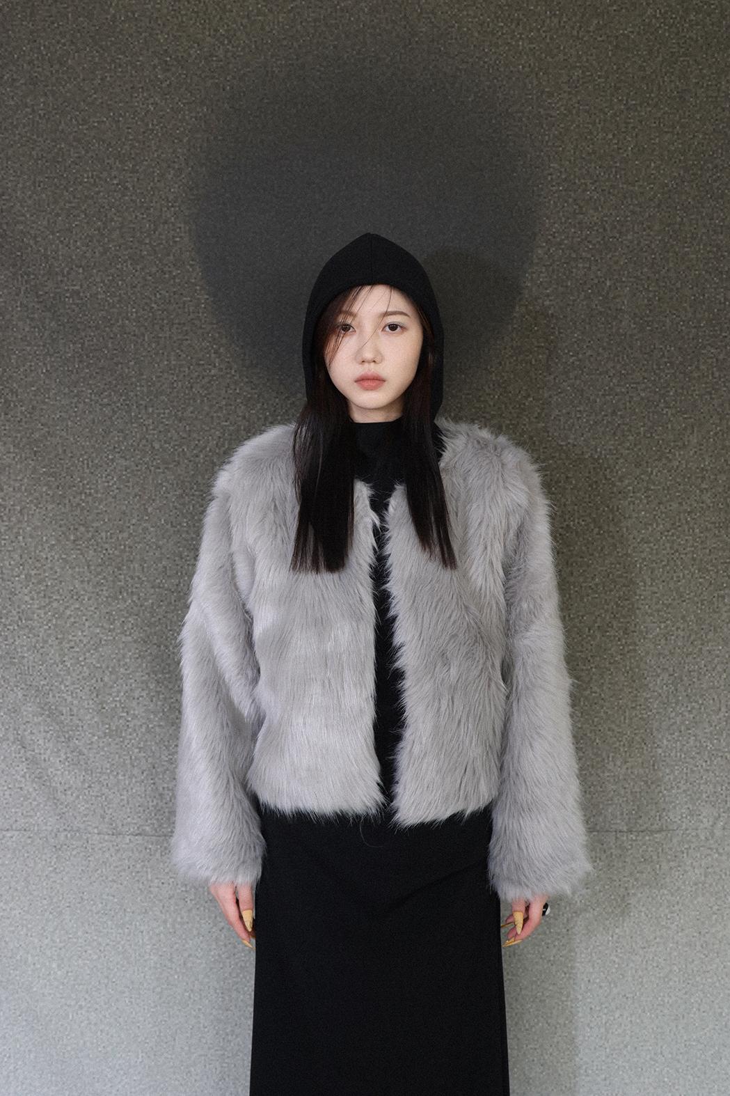 百合 Slop fur jacket (gray)