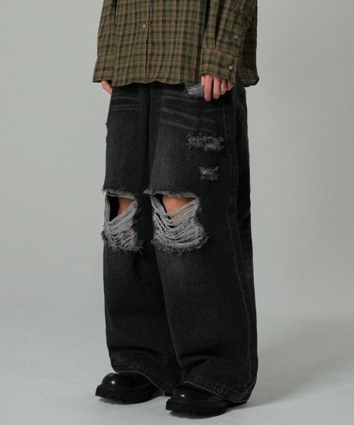 Solar Damage Maxi Denim Pants Black