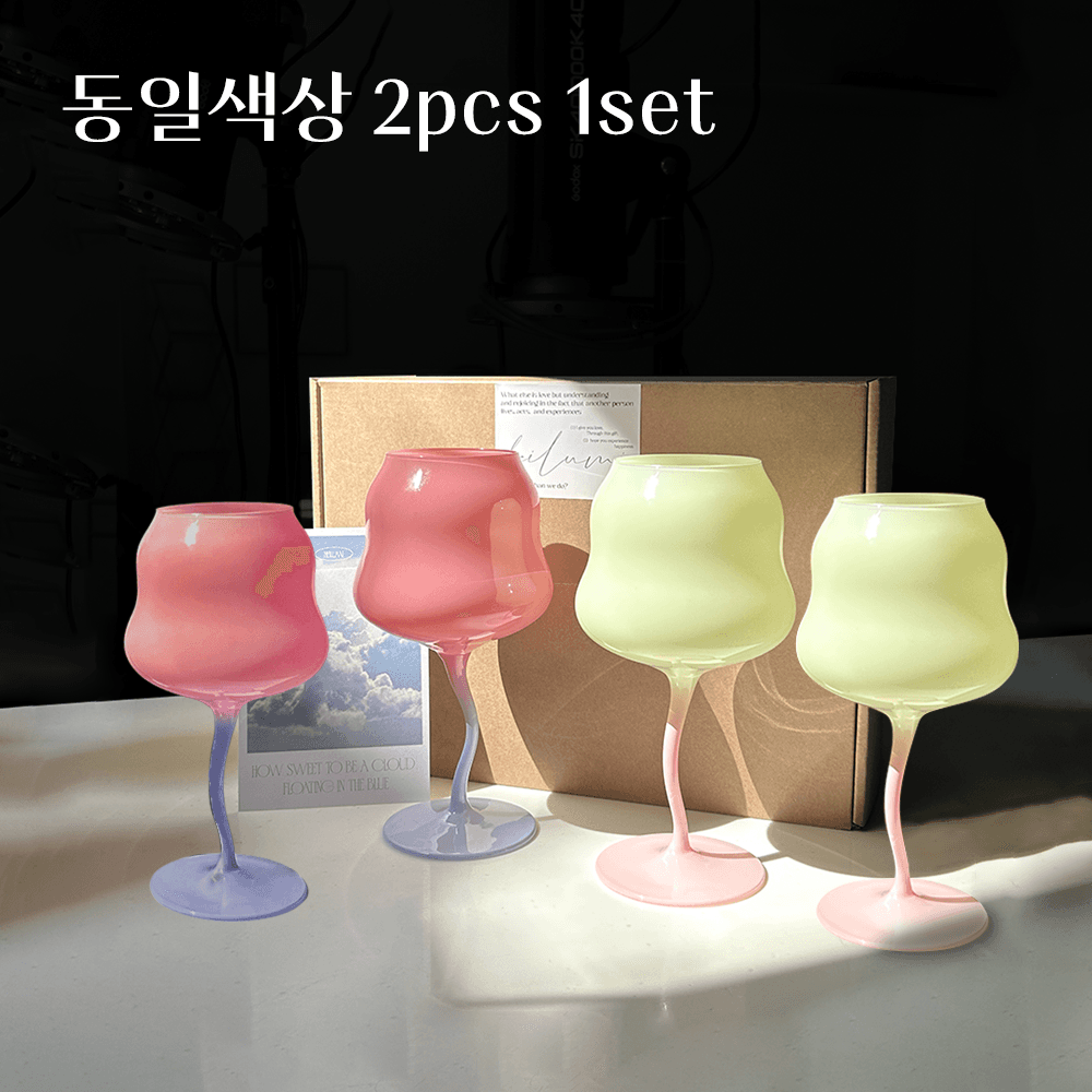 [집들이 선물 포장] 튤립 고블렛 와인잔 세트(유리잔2P+엽서)