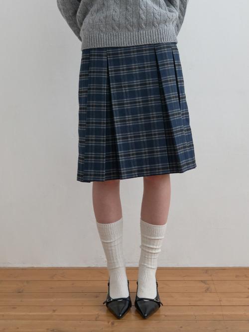 Check Pleats Skirt Navy