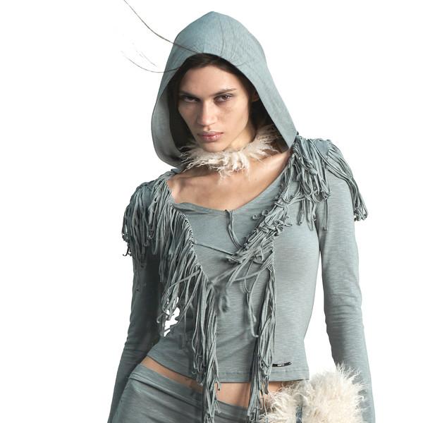 TANGLED SOFT HOOD TOP IN SAGE