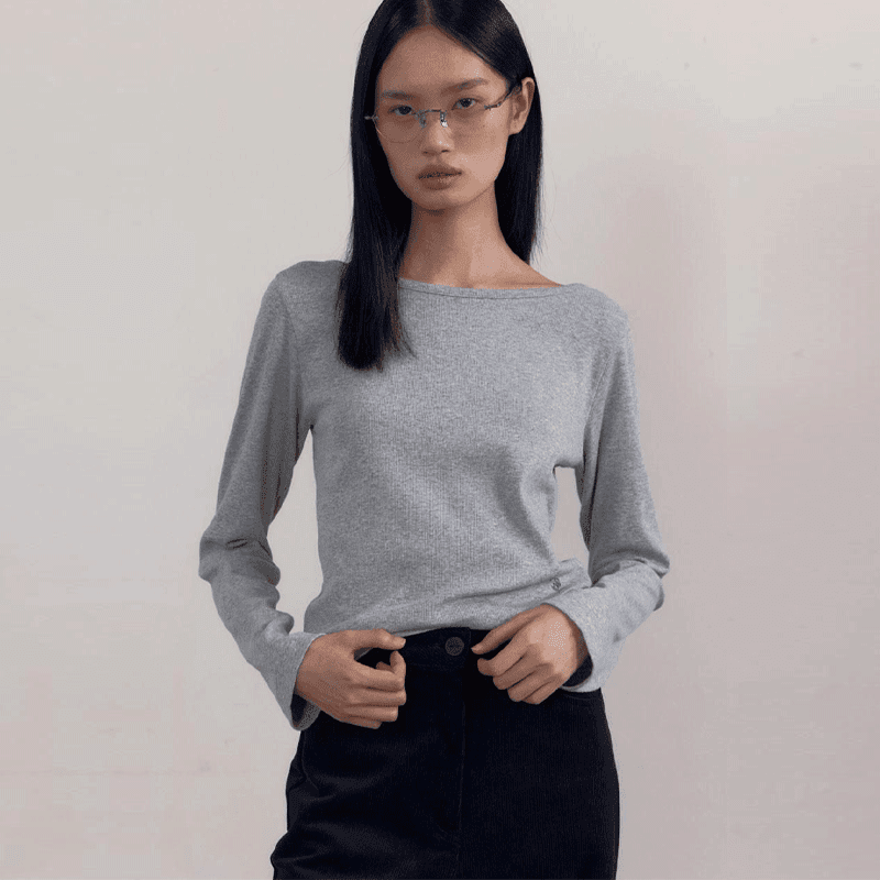 [38COMEONCOMMON] Symbol Boat-neck Long Sleeve T-Shirts (Melange Grey)
