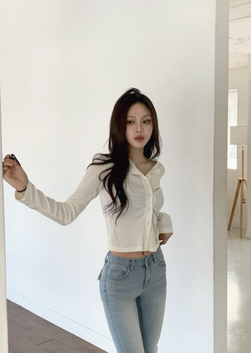 오브제 카라 셔링 골지 T