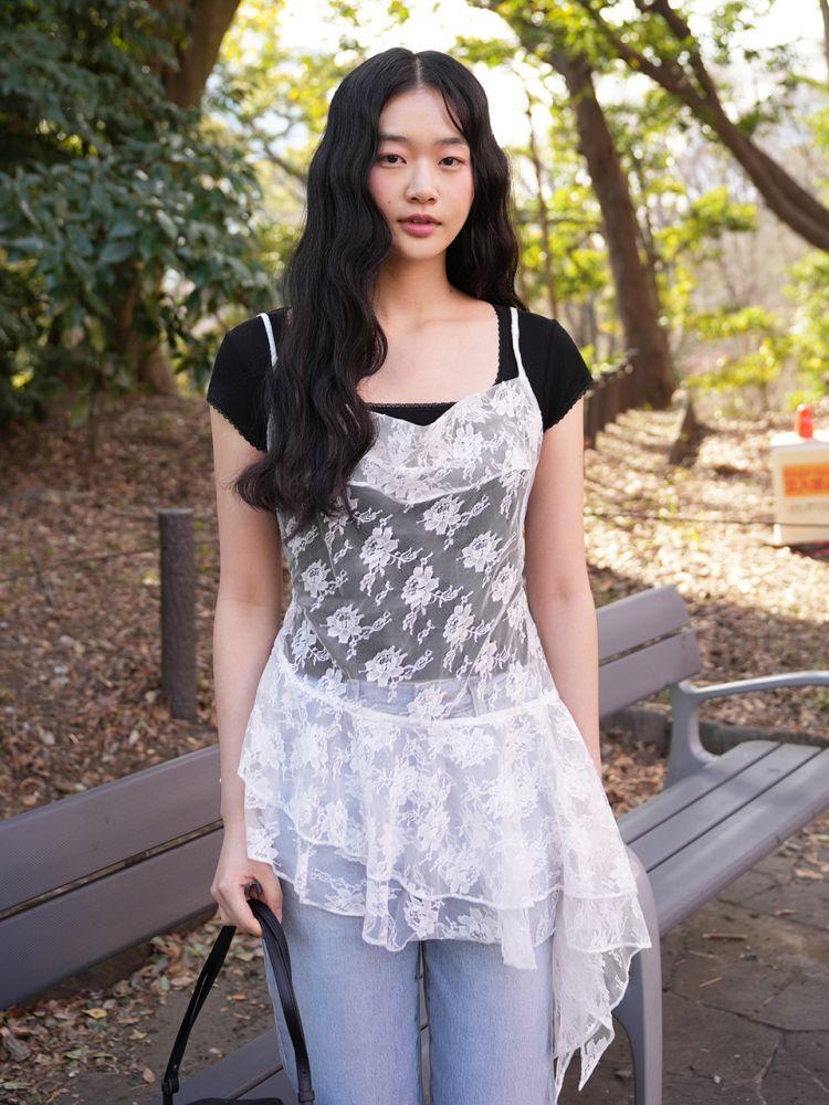 CHEX Unbalanced Lace Blouse(첵스)_IVORY