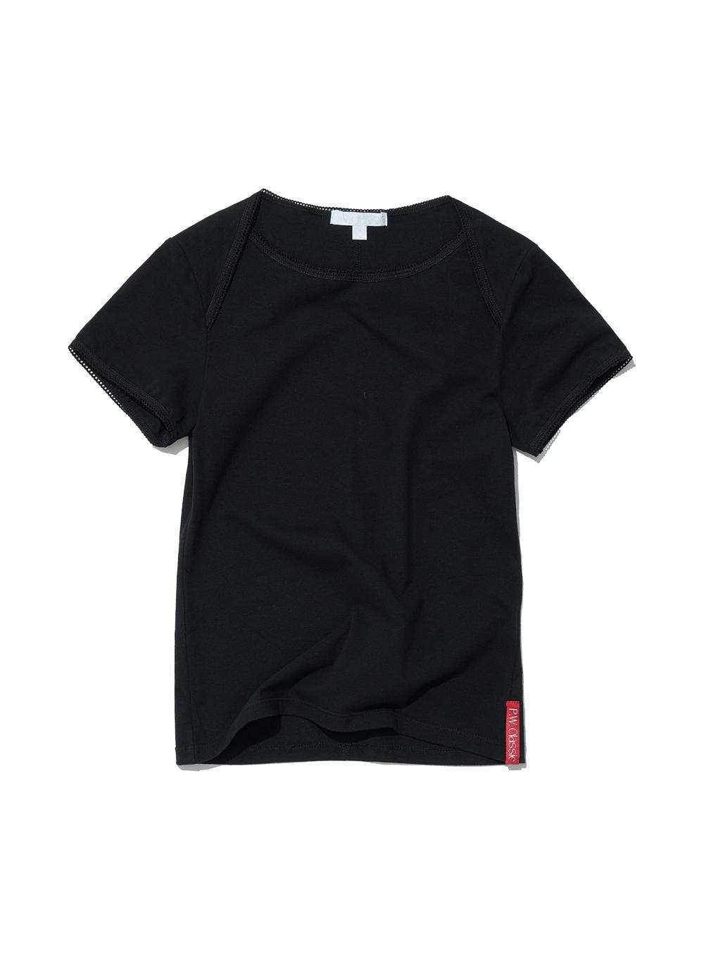 [WOMEN] PWC WRAP BOAT NECK LACE TRIM TEE_BLACK