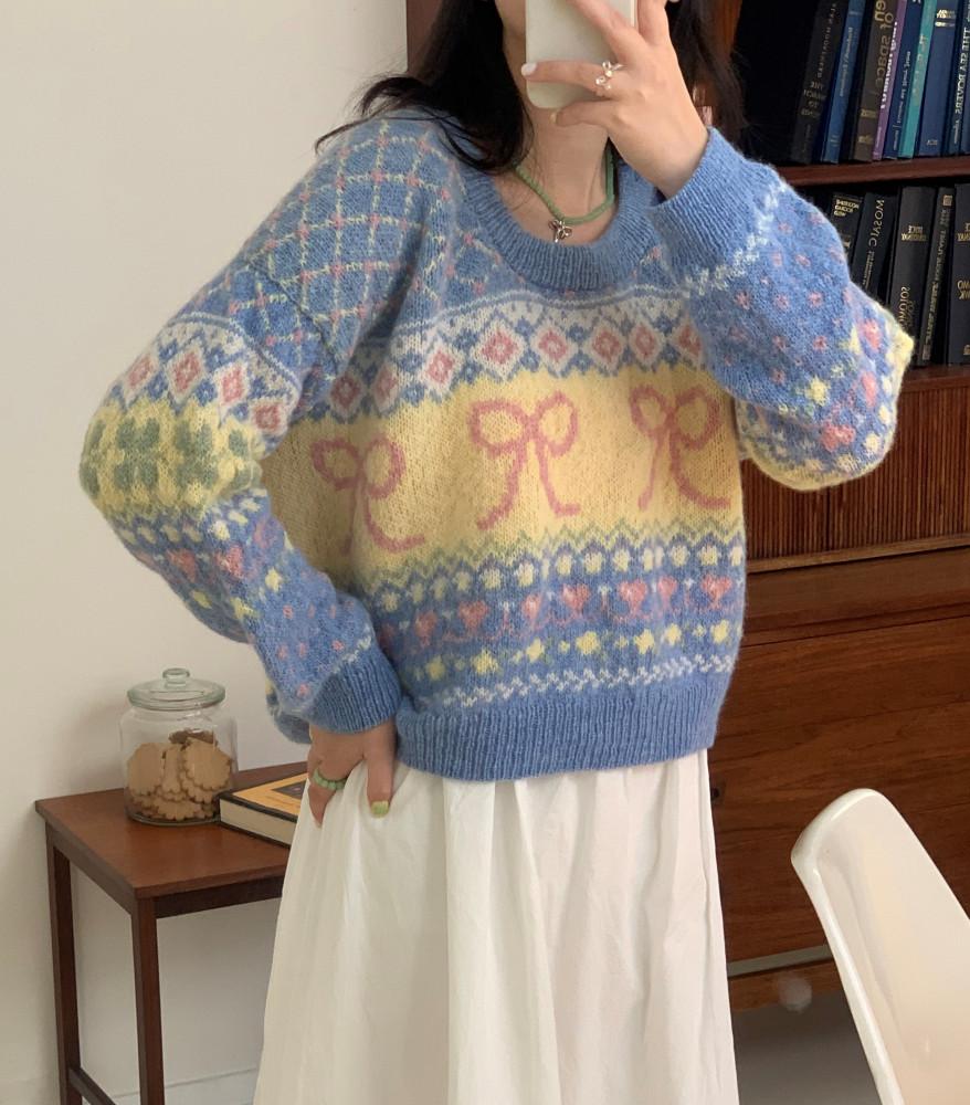 [PDF도안] 코지리본스웨터 / cozyribbon sweater / 배색 페어아일 스웨터 뜨개 도안