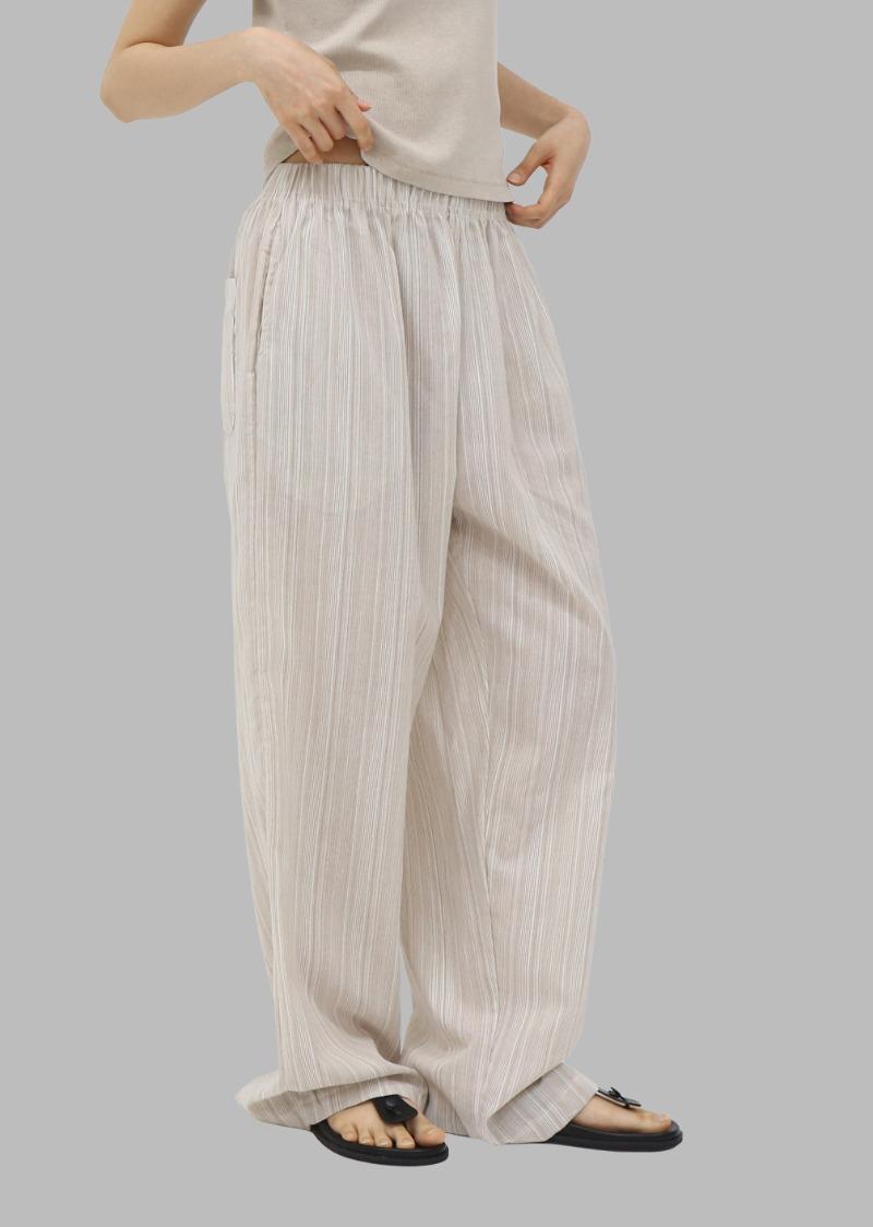 누아스 스트라이프 밴딩 팬츠_베이지