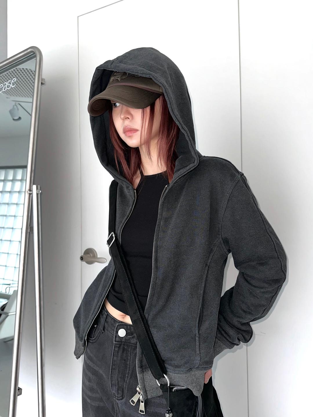 피그먼트 루즈핏 후드 집업