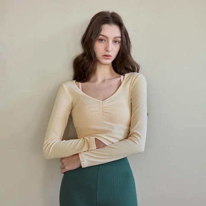 줄리 셔링 롱슬리브 DEVI-T0126-크림레몬