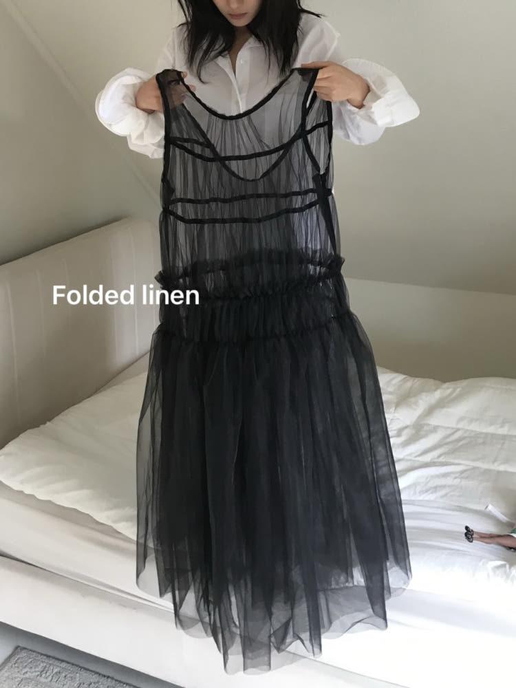 (당일)Neuadult 노이어덜트 레오노르 샤 드레스 시어 러플 민소매 투웨이 레이어드 원피스(1color)