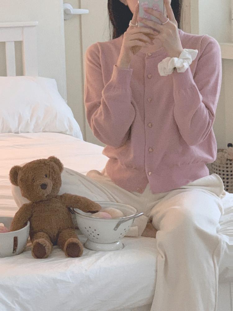 파우더 핑크 하트 가디건