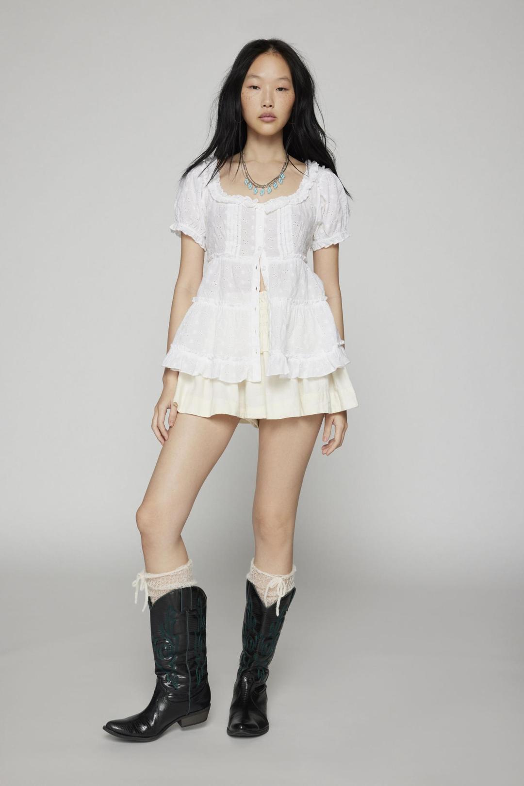 김치 블루 안젤라 아일렛 베이비돌 튜닉 탑