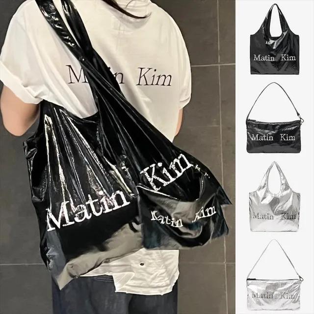 🤍국내 당일 출고🖤 마뗑킴 남녀공용 크랙 로고 미니 파우치 + 글로시 에코백 인 스트롱 블랙 / 실버 숄더백 2 COR