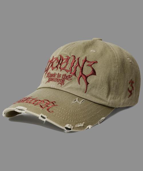 포인티드 데미지 볼캡 카키올리브 KMAC6839