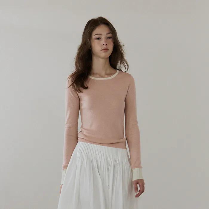멜로우 슬림 니트 탑_Pink Latte