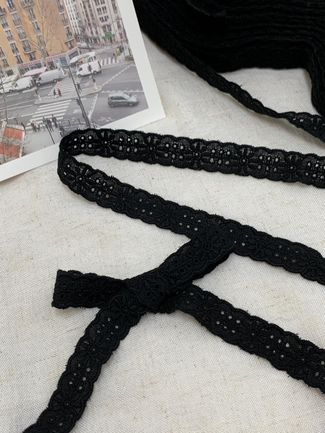 [리본 레이스] 해바라기 펀칭 면 띠 레이스 1롤 14-15마 블랙 검정레이스