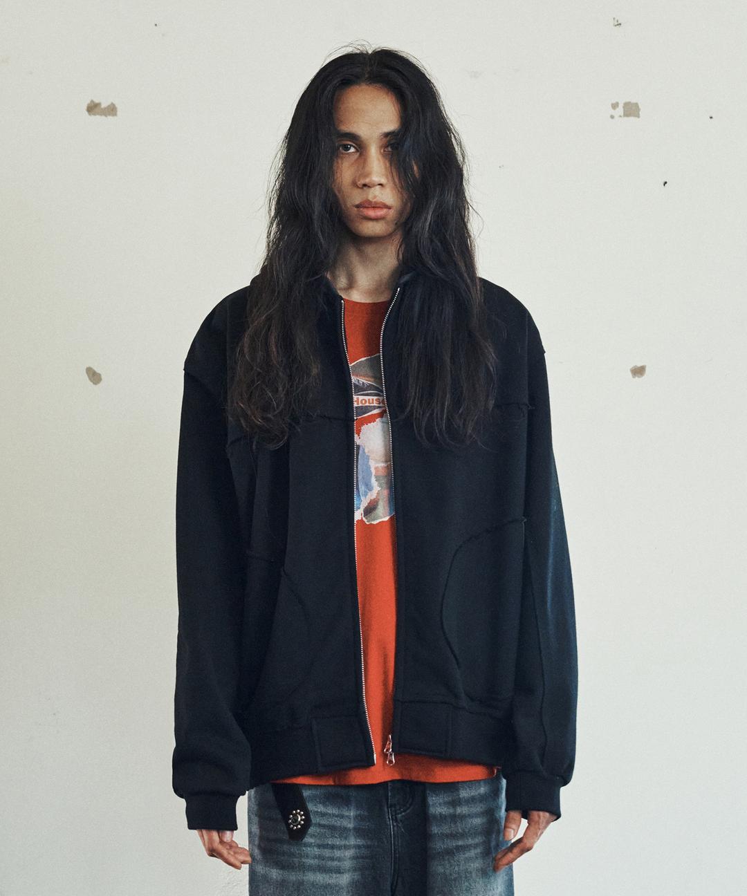 CUT-OFF HOODIE ZIP-UP BLACK