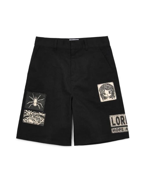 Yearbook Appliqued Work Shorts - Black