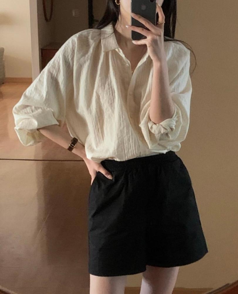 버베인 로엔 셔링 블라우스 긴팔 카라 데일리 bl (2col)