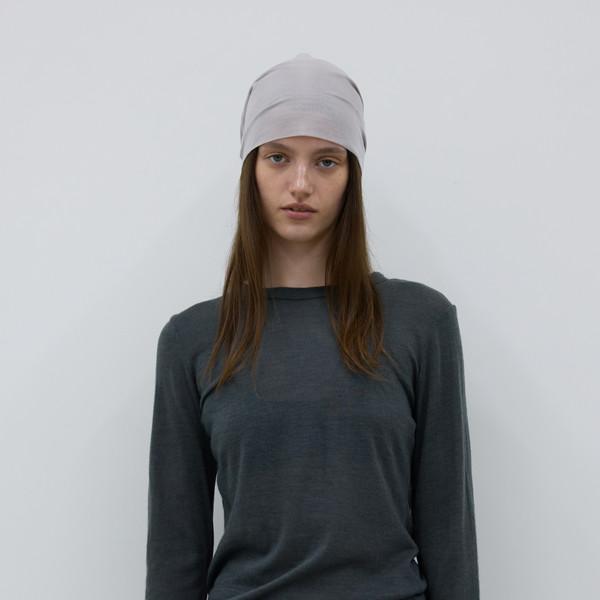 WOOL BLEND ROUND NECK JERSEY TOP - CHARCOAL
