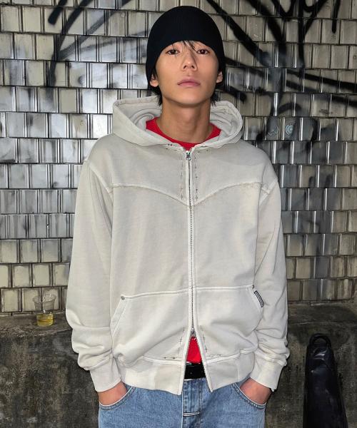 DYED HOODIE ZIP-UP BEIGE