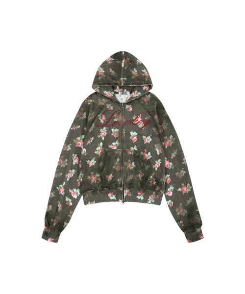 FLOWER DIRTY ZIP HOODIE [CHARCOAL]