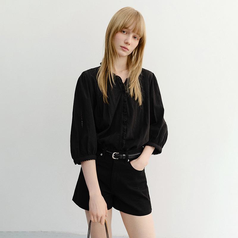 JANE FRILL BLOUSE BLACK_UDBL6B222BK