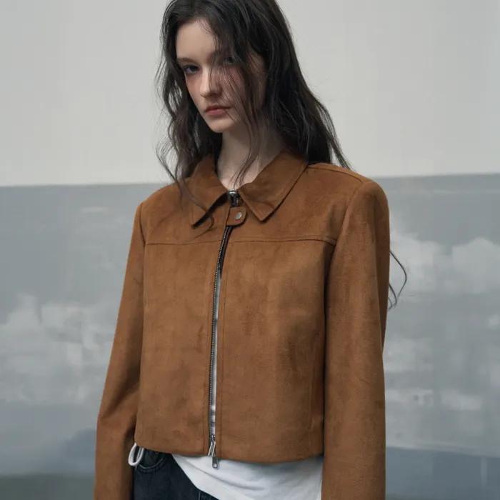 커브드 스웨이드 크롭 집업 자켓 [CAMEL BROWN]
