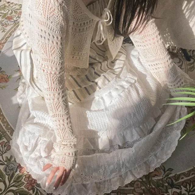 당일🚀°.*ꕤ최저가ꕤ*.° [모리걸/빈티지]캉캉 레이스 펀칭 롱스커트