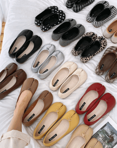 다주미샵 15Color 체크 땡땡이 타비 말굽 발가락 플랫슈즈 단화