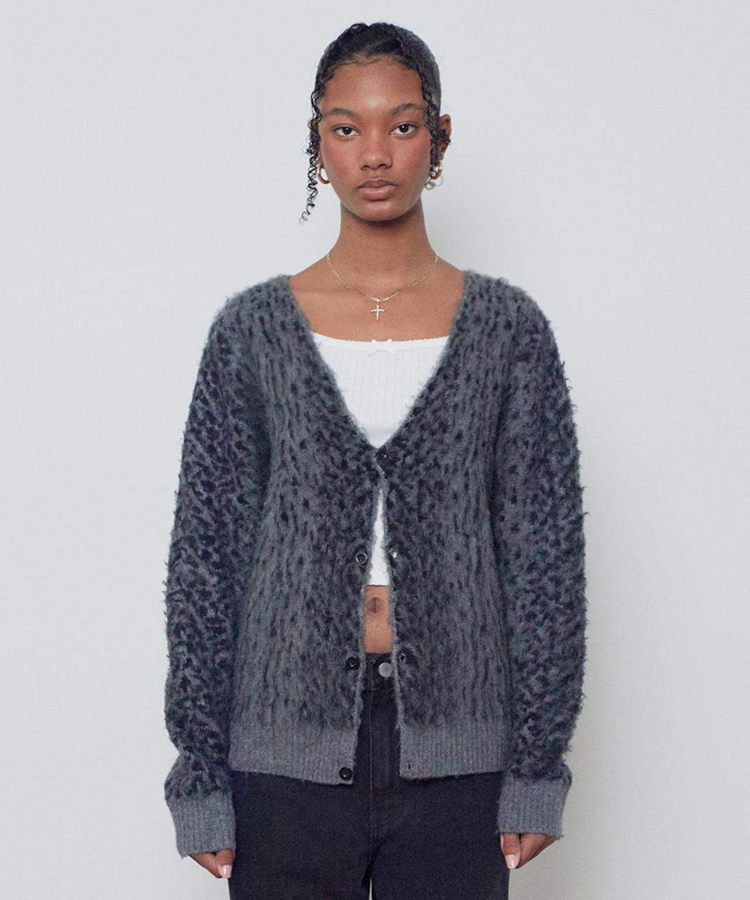 LEOPARD CARDIGAN [BLACK]
