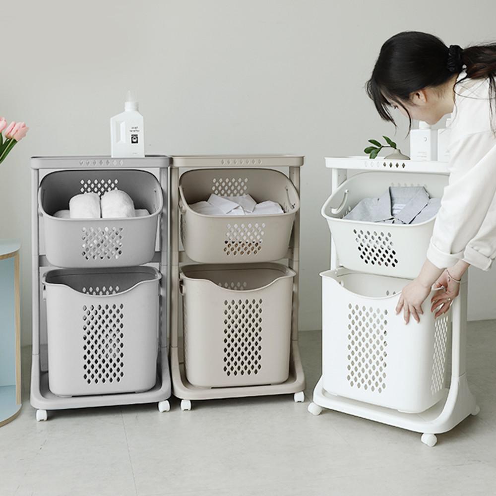모던 트롤리 스윙 2단 빨래바구니