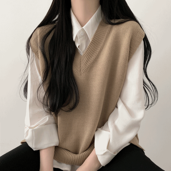 박시핏 브이넥 조끼 [8color]