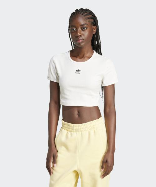 아디다스(ADIDAS)  에센셜 립 크롭 티 - 화이트 / IY9666 - 사이즈 & 후기 | 무신사