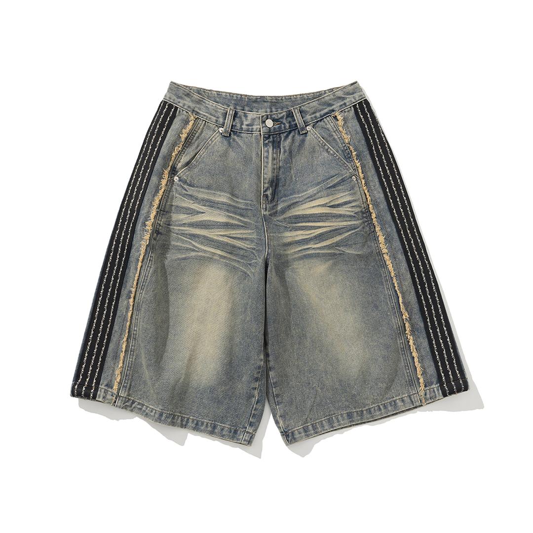 Thorns Side Line Cut Off Bermuda Denim Shorts - Deep Blue