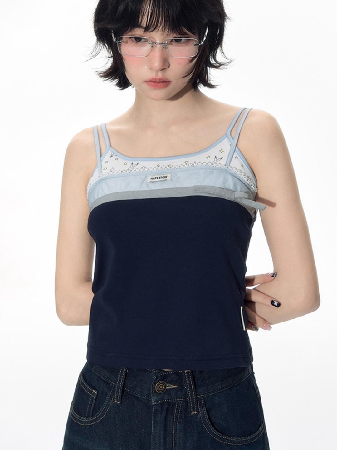 TAKEANAP Ribbon Detail Colorblock Camisole