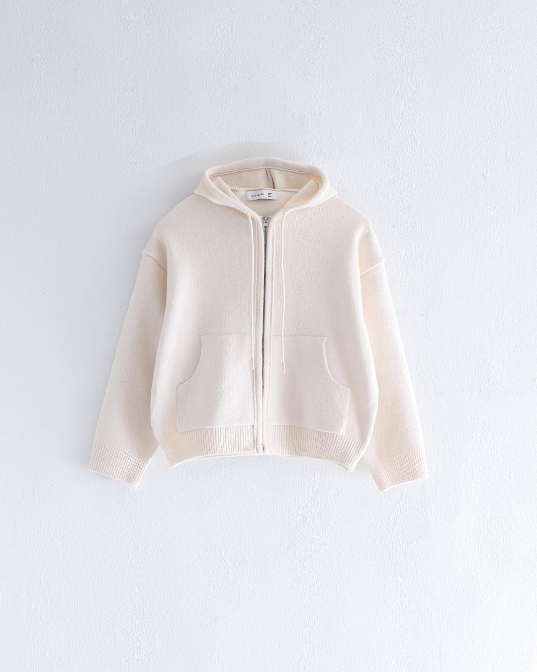 Happy Hoodie Zip-Up Knit Cream