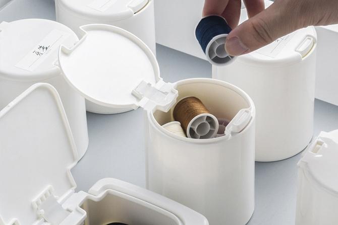 원터치 미니 소품정리함 수납함 화장솜 면봉 케이스 - 원형