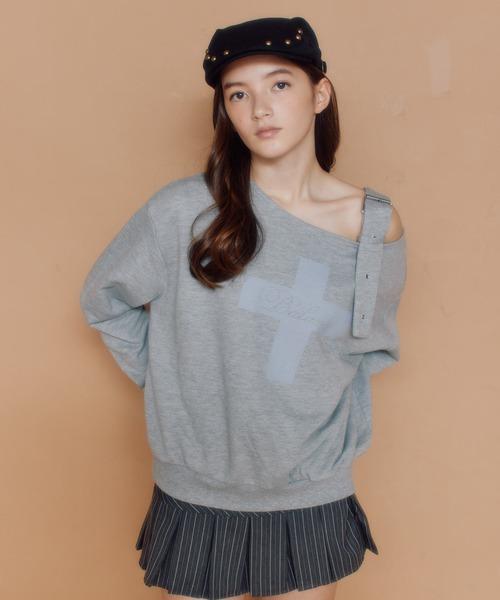 OFF SHOURDER BELT CREWNECK/オフショルダーベルトクルーネック