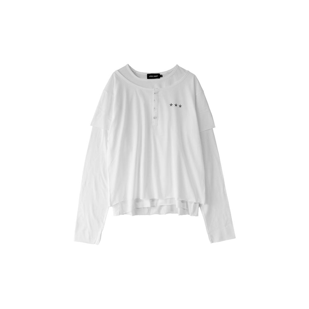 [IFEELUCKY : 아이필럭키] Layered Cross Long Sleeve White