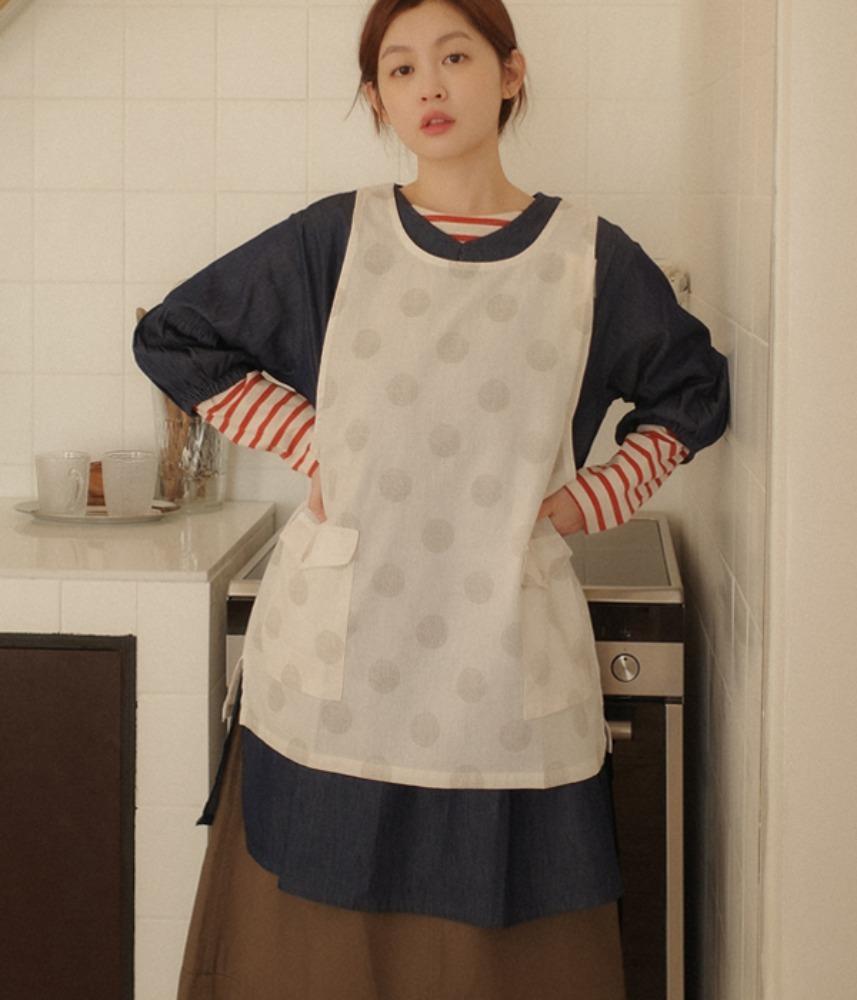 [JAPAN]  NONNO リリフ denim embroidery かっぽうぎ apron ops / 85 navy
