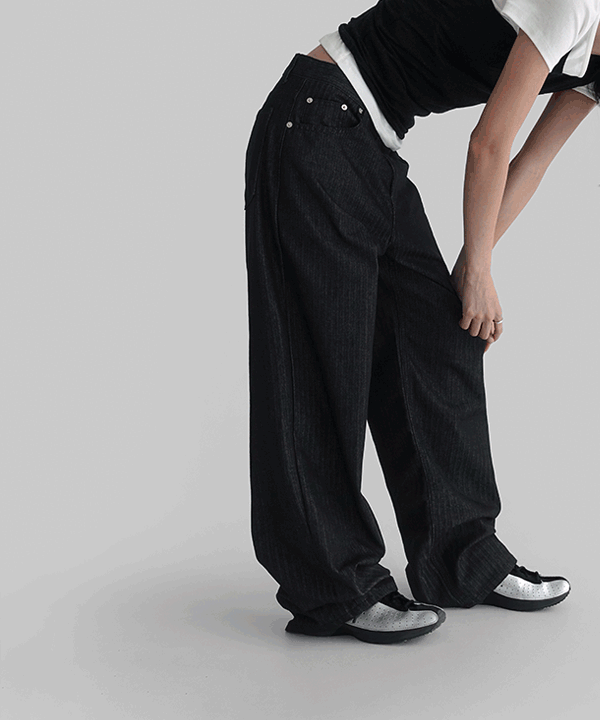 매니크 [무료배송] 슬로트 논페이드 스트라이프 와이드 데님 팬츠