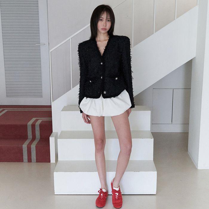 shasha solid ribbon v-neck jacket (2Color)