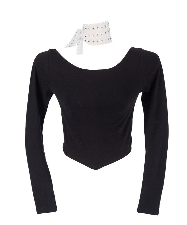 백트임 스터드 레이스 타이세트 긴팔 크롭티