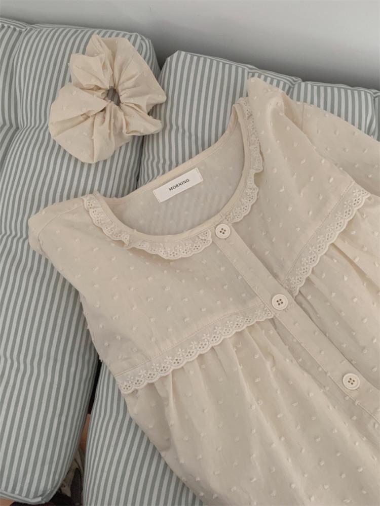 (포브긴팔잠옷세트) 여자파자마 면 프릴 홈웨어 빅사이즈 수유 봄 가을 긴바지