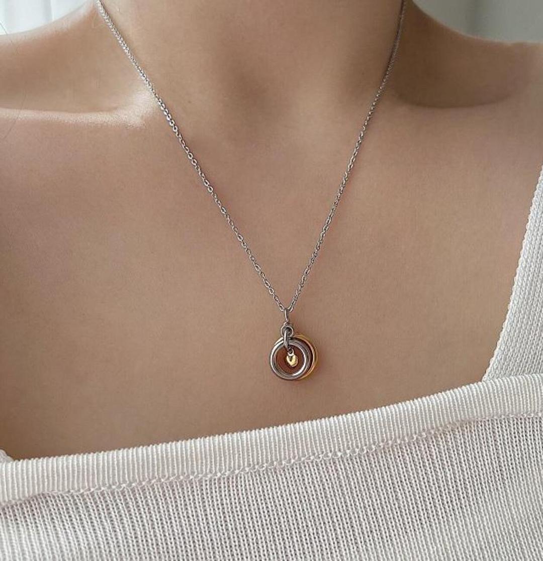 occ 써지컬 콤비 코인 원 하트 레이어드 동전 목걸이