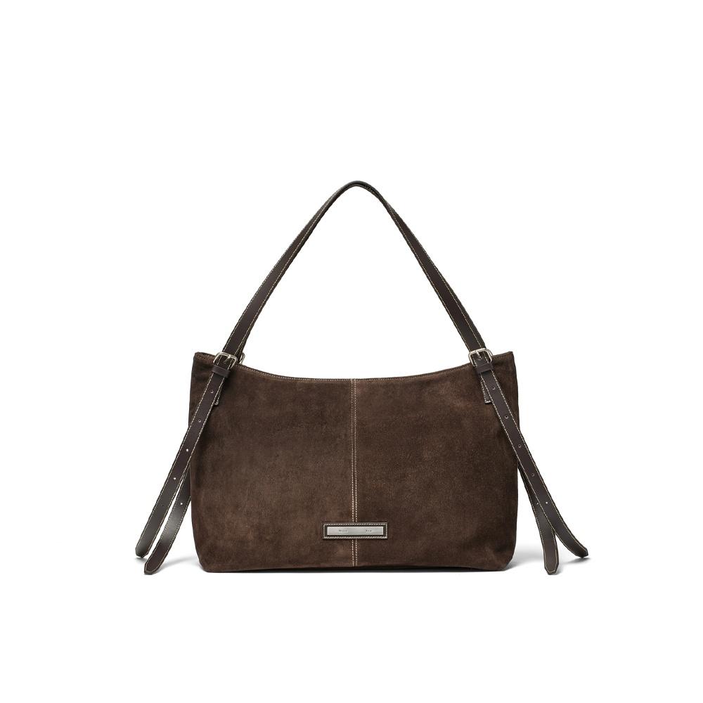 TWO WAY STRAP SUEDE LEATHER BAG IN BROWN