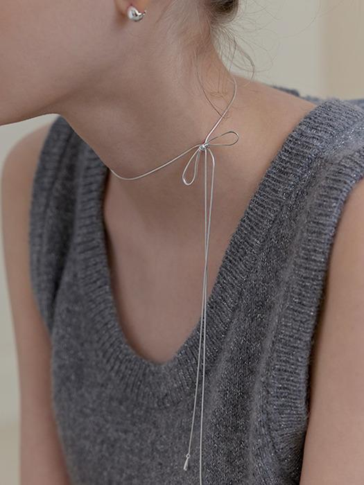 [진주귀걸이 2종 증정] Tie-drop ribbon necklace