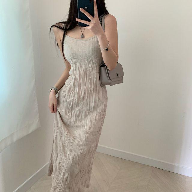 [여리여리/은근데일리] 3color 플리츠 주름 나시 롱 원피스_물결